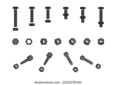 parafuso e porca definir ilustração vetor isolado no fundo branco.