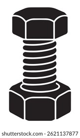 Bolt and nut silhouette black and white vector illustration representing mechanical equipment.