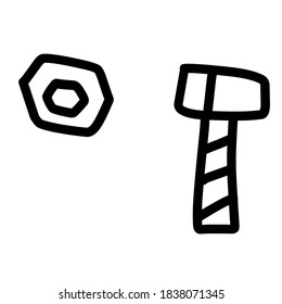 bolt and nut. simple linen image, secketch hand drawing