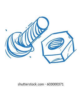 Bolt and nut sketch. The elements for infographics with a hand-drawing style.