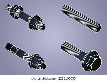 Bolt and nut vector set illustration