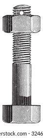 Bolt and nut, vintage engraved illustration. Industrial encyclopedia E.-O. Lami - 1875.
