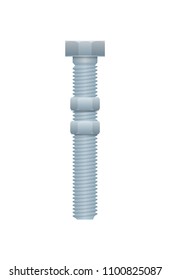 Bolt with nuts isolated on white background. Construction hardware, metalwork accessory vector illustration.