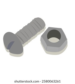 bolt and nut.stainless steel bolt and nut icon. Set of isometric screw-nuts