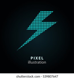 Bolt - pixel icon. Vector Illustration. Design logo element. Isolated on black background. It is easy to change to any color.