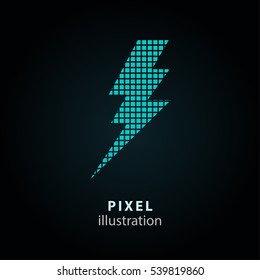 Bolt - pixel icon. Vector Illustration. Design logo element. Isolated on black background. It is easy to change to any color.