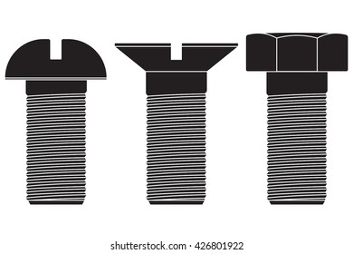 Bolt. Screw black icon. Vector illustration isolated on white background