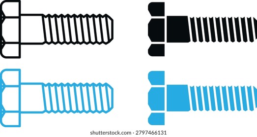 Bolt and Screw Fastener Icon Set Industrial Hardware Engineering Vector Collection