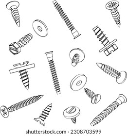 tornillo, tornillo, arandela de tuercas patrón transparente Ilustración vectorial