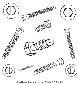 bolt, screw, nut washer seamless pattern Vector illustration