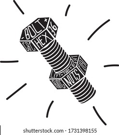 bolt screw vector print in black