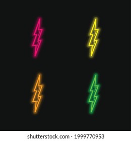 Bolt Shape Outline Symbol four color glowing neon vector icon