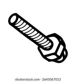 Bolt with thread. Hand drawn doodle vector. Metal rod for fastening parts with a nut. Works in the workshop of a handy man. Illustration line art element.