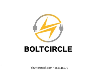 Bolt Thunder Circle Plug Cable Logo Vector Symbol Design Illustration