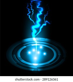 bolt. thunderbolt, thunder. Dark blue Abstract light lamps background for Technology computer graphic website internet business. Vector illustration.Spot Effect. neon, Spotlights. star