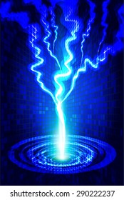 bolt. thunderbolt, thunder. Dark blue Abstract light lamps background for Technology computer graphic website internet business. Vector illustration.Spot Effect. neon, Spotlights.