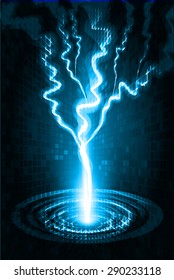 bolt. thunderbolt, thunder. Dark blue Abstract light lamps background for Technology computer graphic website internet business. Vector illustration.Spot Effect. neon, Spotlights.