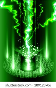 bolt. thunderbolt, thunder. Dark green Abstract light lamps background for Technology computer graphic website internet business. Vector illustration.Spot Effect. neon, Spotlights. infographics