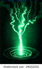 bolt. thunderbolt, thunder. Dark green Abstract light lamps background for Technology computer graphic website internet business. Vector illustration.Spot Effect. neon, Spotlights.