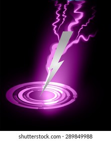 bolt. thunderbolt, thunder. Dark purple Abstract light lamps background for Technology computer graphic website internet business. Vector illustration.Spot Effect. neon, Spotlights.