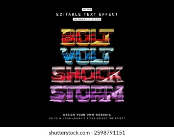 bolt volt shock storm modern neon electric glow shiny 3d text effect template