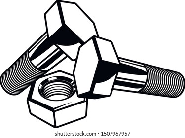 Bolts and nut isolated on white background.