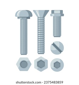 Bolts And Nuts Are Essential Fasteners In Construction And Machinery, Cartoon Vector Illustration