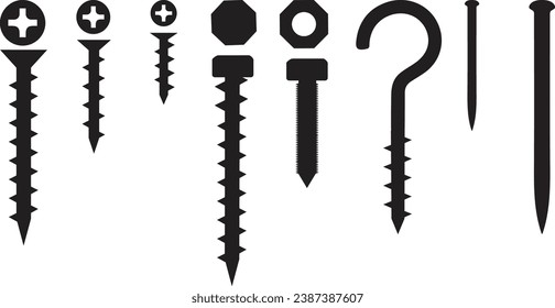 Bolts nuts nails set vector art