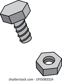 Bolts, nuts, parts, tools, illustrations, icons