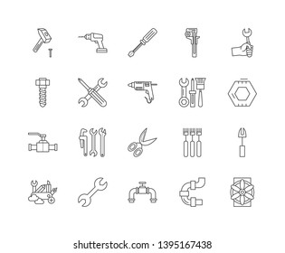 Bolts, nuts, screw, rivets & washers line icons, signs, vector set, outline illustration concept 