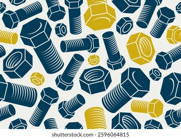 Bolts and nuts seamless background, repair and maintenance workshop tiling wallpaper, mechanic technics service endless pattern, elements easy to use separately.