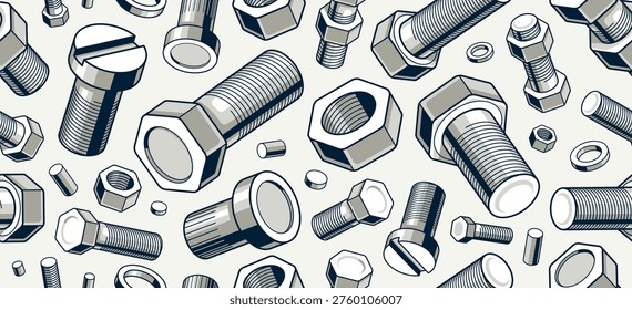 Bolts and nuts seamless background, repair and maintenance workshop tiling wallpaper, mechanic technics service endless pattern, elements easy to use separately.