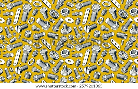 Bolts and nuts seamless background, repair and maintenance workshop tiling wallpaper, mechanic technics service endless pattern, elements easy to use separately.