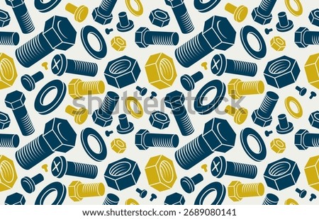 Bolts and nuts seamless background, repair and maintenance workshop tiling wallpaper, mechanic technics service endless pattern, elements easy to use separately.