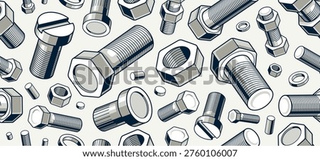 Bolts and nuts seamless background, repair and maintenance workshop tiling wallpaper, mechanic technics service endless pattern, elements easy to use separately.