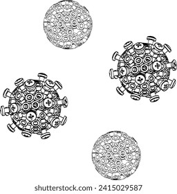 bolts and nuts in the shape of a virus, vector illustration
