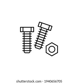 bolts, screw icon in flat black line style, isolated on white background 