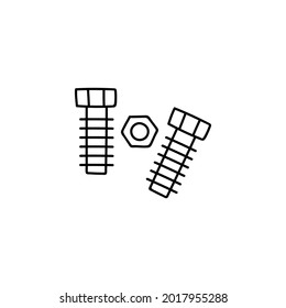 bolts, screw icon in flat black line style, isolated on white background 