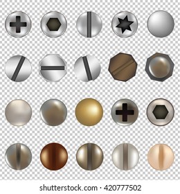 Bolts And Screws Big Set  Isolated Transparent Background  With Gradient Mesh  Vector Illustration