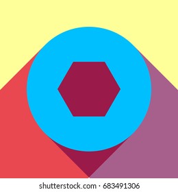 Bolts, screws with hexagonal head icon. Vector. Deep sky blue icon with two flat violet and raspberry semitransparent shadows on canary background.