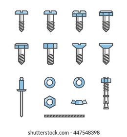 Bolts, screws, nuts, washers. A set of icons.