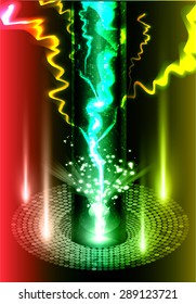 bolt.thunderbolt,thunder.Dark red green yellow Abstract light lamps background for Technology computer graphic website internet business.Vector illustration.Spot Effect. neon, Spotlights. infographics