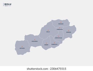 Bolu province of Turkey, province map.