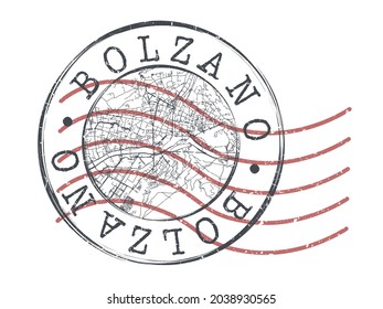 Bolzano, South Tyrol, Italy Stamp Map Postal. Silhouette Seal Roads and Streets. Passport Round Design. Vector Icon. Design Retro Travel National Symbol.