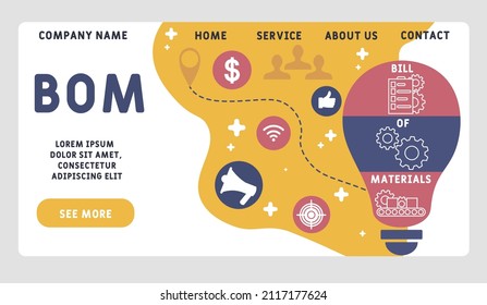 BOM - Bill Of Materials acronym. business concept background. vector illustration concept with keywords and icons. lettering illustration with icons for web banner, flyer, landing pag