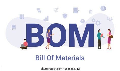 bom bill of materials concept with big word or text and team people with modern flat style - vector