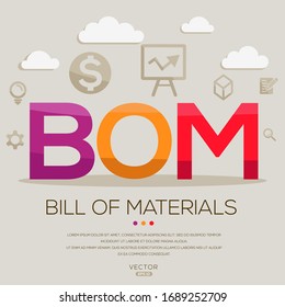  bom mean (bill of materials) ,letters and icons,Vector illustration.