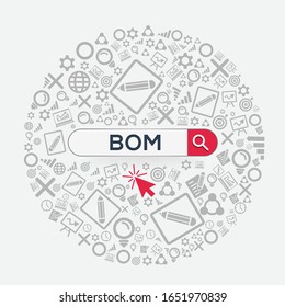 BOM mean (bill of materials) Word written in search bar ,Vector illustration.