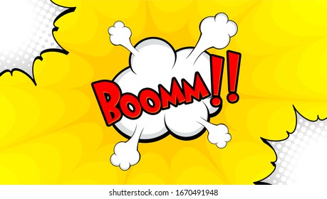 Bom Pop Art Cloud Blase. Funny Sprachblase. Trendy Bunte Retro-Vintage-Hintergrund in Pop-Art Retro-Comic-Stil. Illustration leicht editierbar 