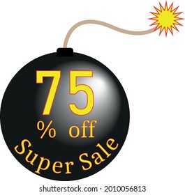 bombardea el 75 por ciento de negro. banner de descuento. Super venta 75% de descuento, banner para promociones, descuentos, ofertas especiales, viernes negro, imagen vectorial.